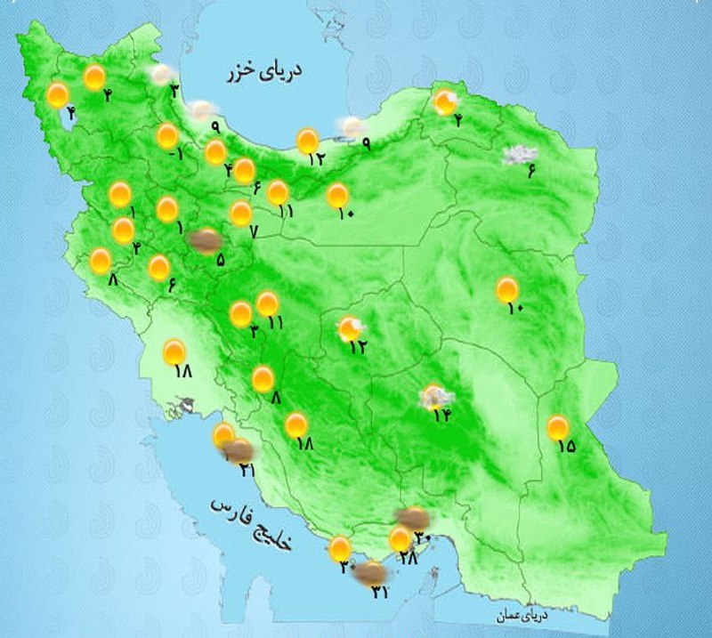 آسمان صاف در اکثر مناطق کشور