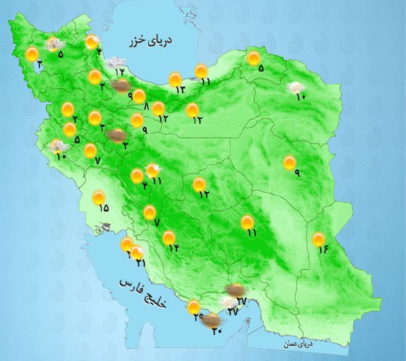 بارش باران در اکثر استان‌های کشور 🔹امروز در استان‌های