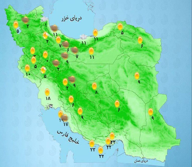 پیش‌بینی بارش در اکثر مناطق کشور